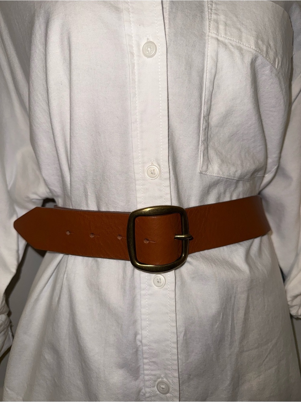 Martina Mori Classic Brown Leather Belt with Brass Buckle